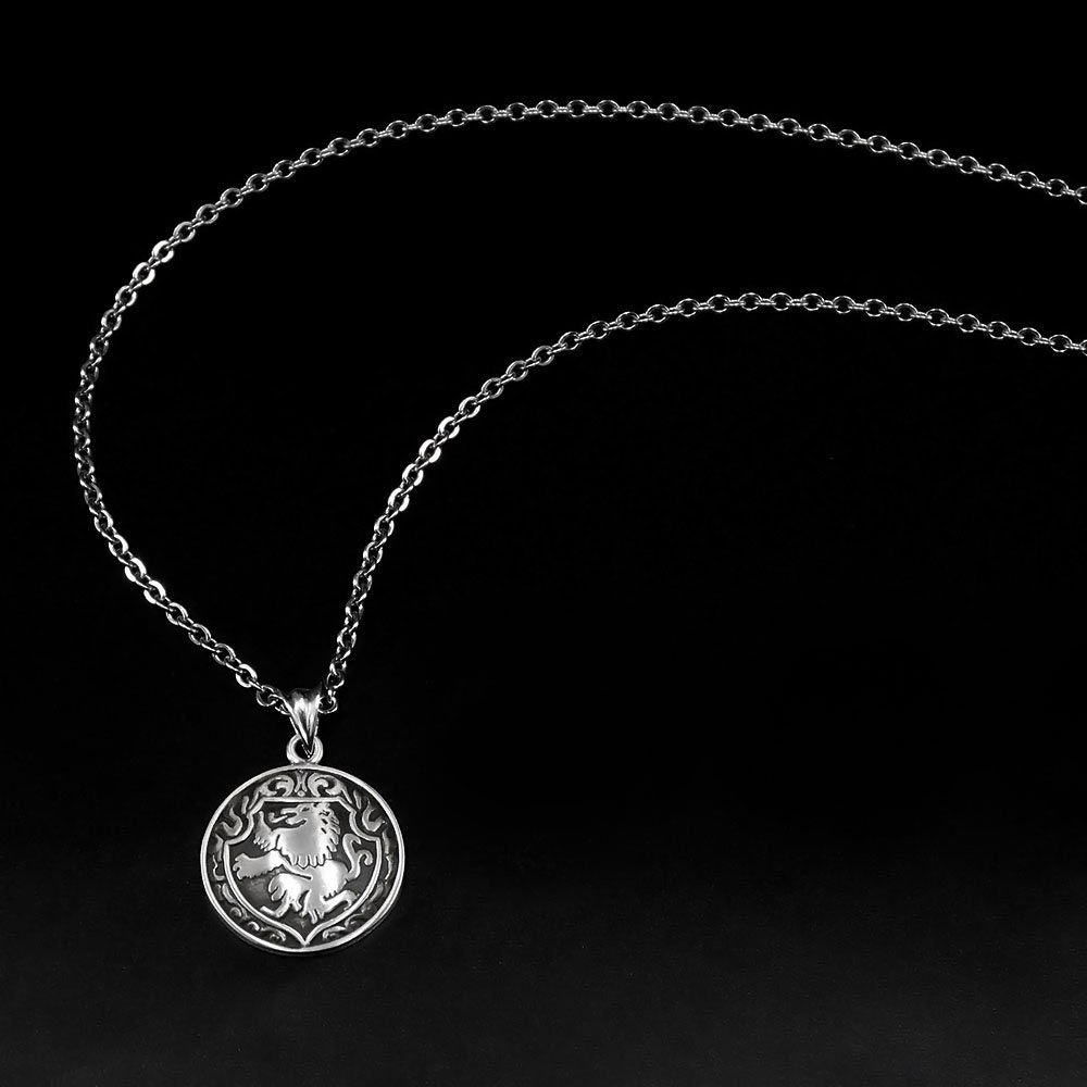 Lion Necklace Silver Lion Pendant Men Heraldic Jewelry Coat - Etsy