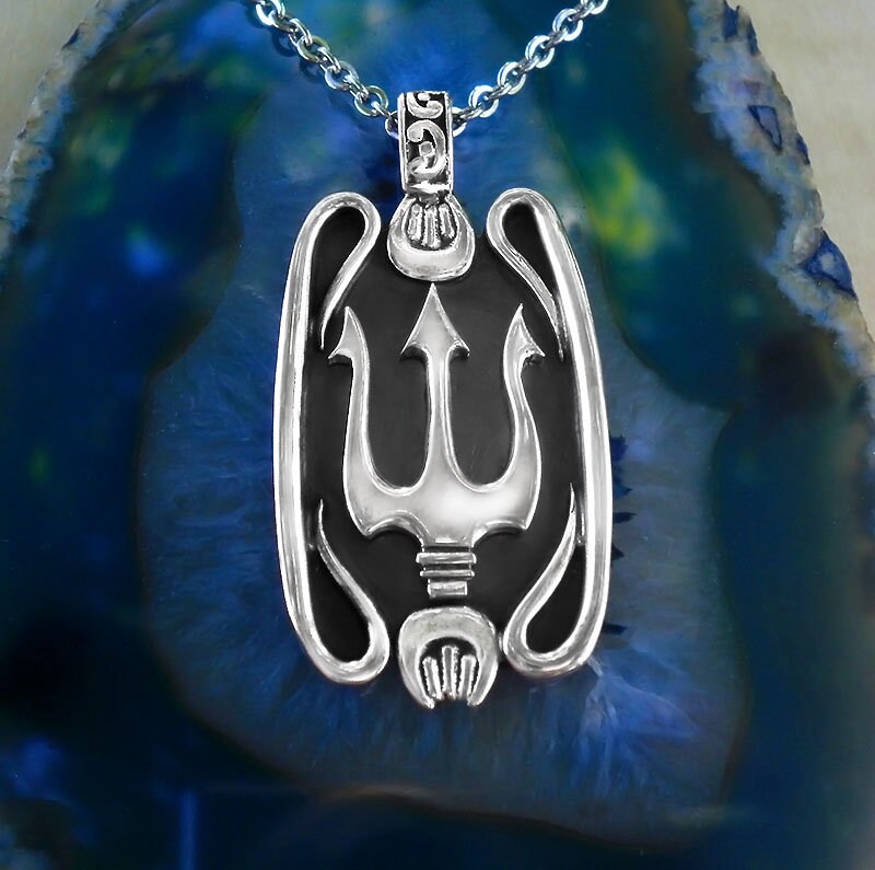 Silver Necklace Men Trident Necklace Poseidon Necklace Etsy España