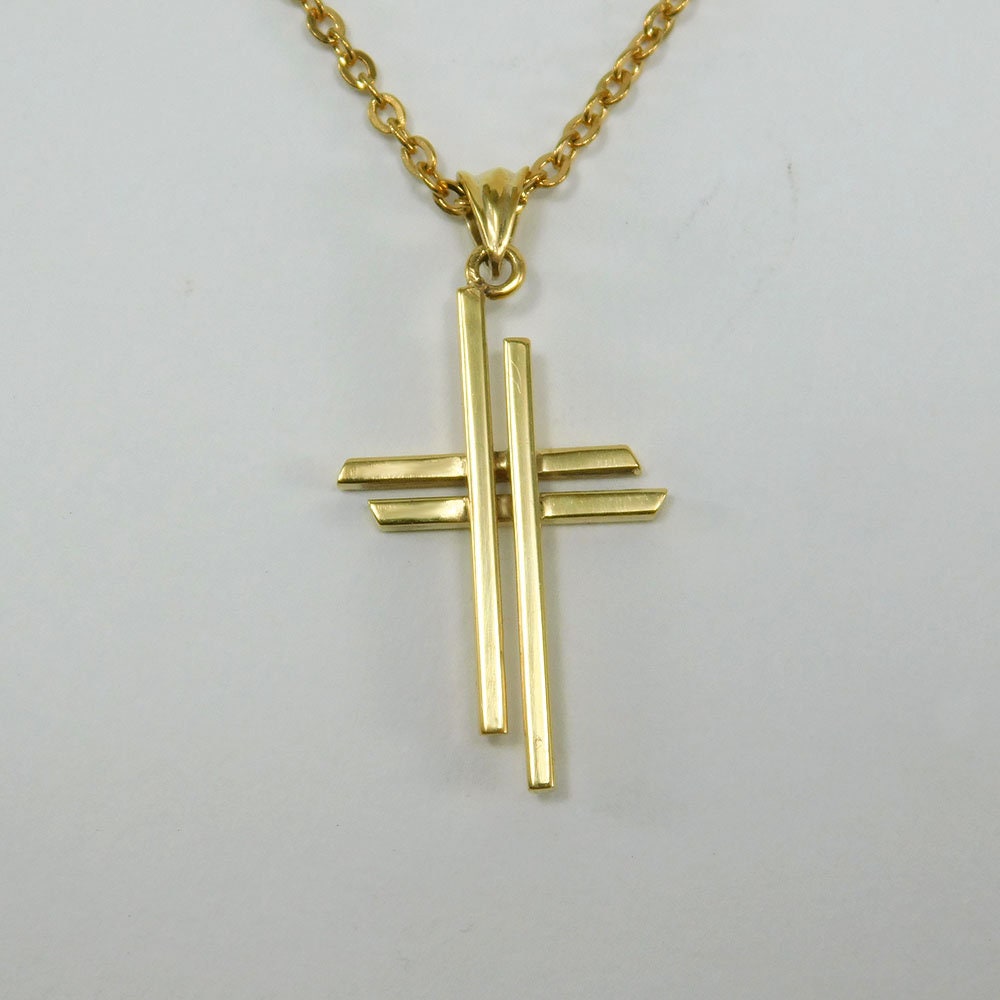 Solid Gold Cross Men Gold Necklace Mens Gold Cross 14K Gold - Etsy