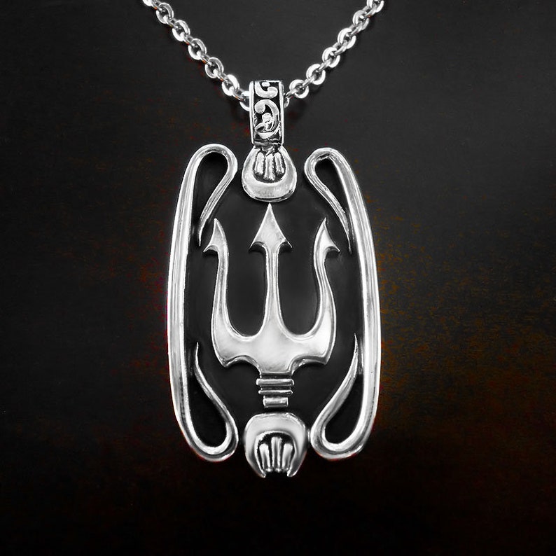 Silver Necklace Men Trident Necklace Poseidon Necklace Etsy España
