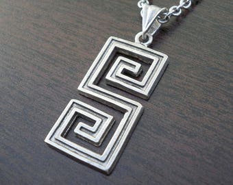 Griechischer Schlüssel Halskette Silber, griechische Halskette Silber, griechische Schmuck Männer Geschenk, Sterling Silber Männer Schmuck, Mäander Halskette, Spiral Schmuck