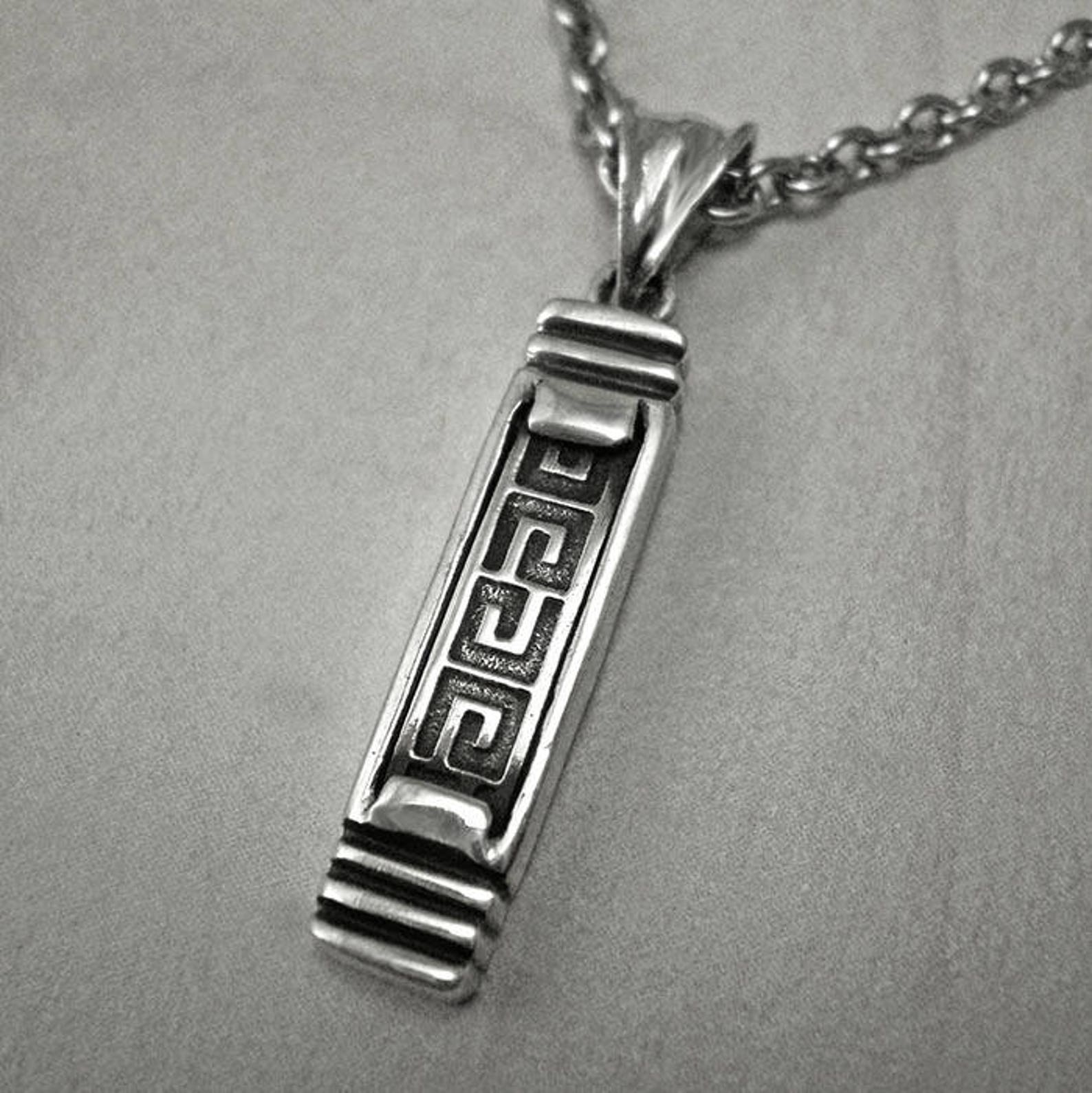 Silver Necklace Men Greek Key Necklace Silver Necklace Men Etsy