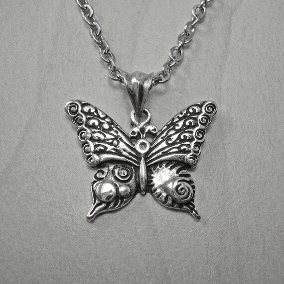 Butterfly Necklace Silver Butterfly Jewelry Vintage Etsy