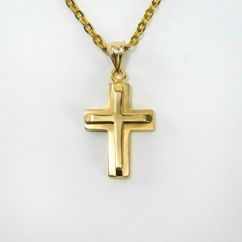 Solid Gold Cross Men Gold Necklace Mens Gold Cross 14K Gold | Etsy