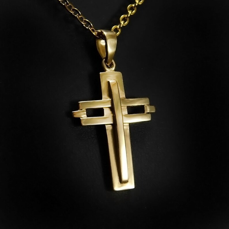 Solid Gold Cross Men Gold Necklace Men 14K Gold Cross - Etsy