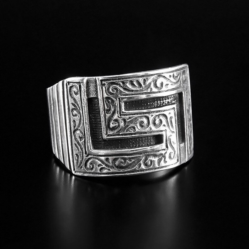 Greek Key Ring Silver Ring Men Chevalier Ring Men Jewelry Etsy