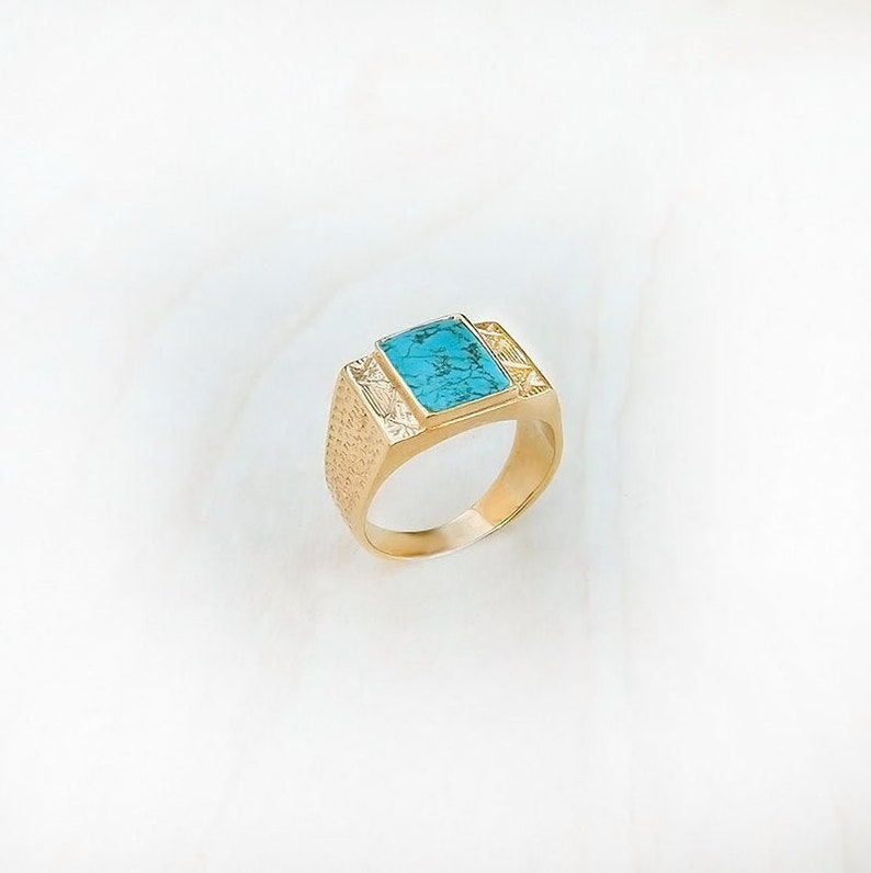 Turquoise Gold Ring Men Solid Gold 14K Ring Gold Etsy UK
