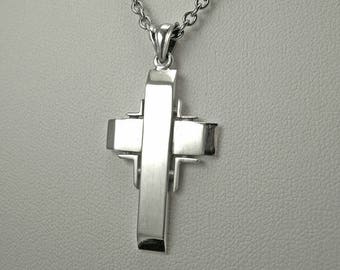 Taufe Silber Handgemachte Kreuz Halskette Männer, Silber Kreuz Anhänger, orthodoxes Kreuz Silber, religiöse Halskette Kreuz Silber, Geschenk für ihn Kreuz