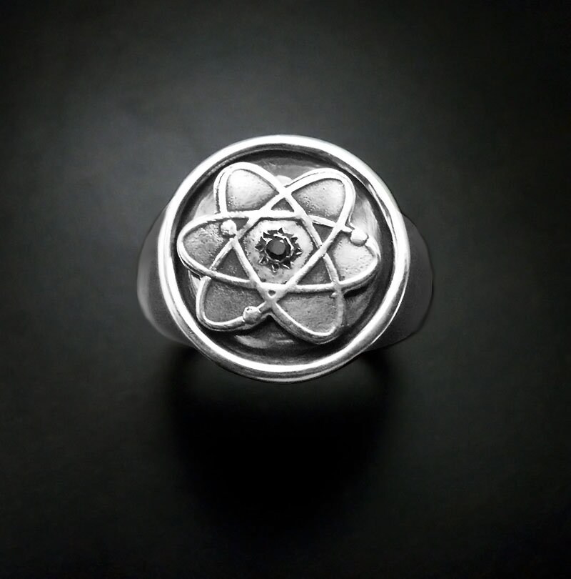 Atom Ring Silver Men Science Symbol Ring Mens Gift Silver Etsy