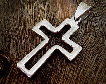 Handmade Silver Cross Necklace Men, Sterling Silver Cross Pendant, Men Jewelry Silver, Gift For Him Cross, Birthday Gift, Religious Necklace