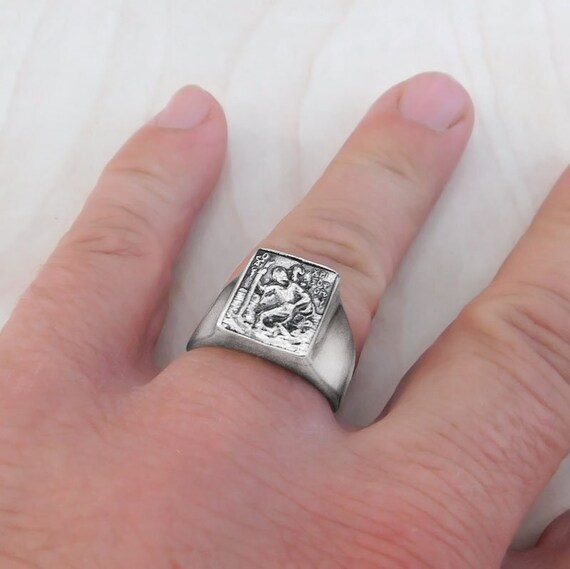 Buy Men's Sterling Silver St Christopher Signet Ring, Dad's or