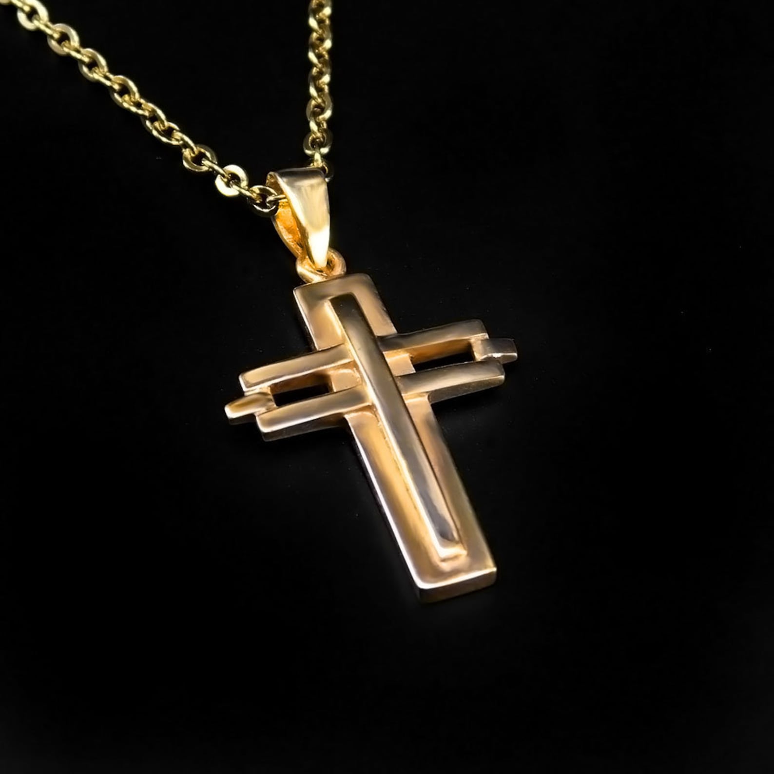 Solid Gold Cross Men Gold Necklace Men 14K Gold Cross Etsy