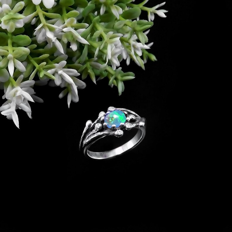 Wiccan Jewelry Ring Opal Ring Silver Druid Jewelry Celtic Druid Ring Twig Vintage Ring Silver Twig Antique Ring Celtic Engagement Ring