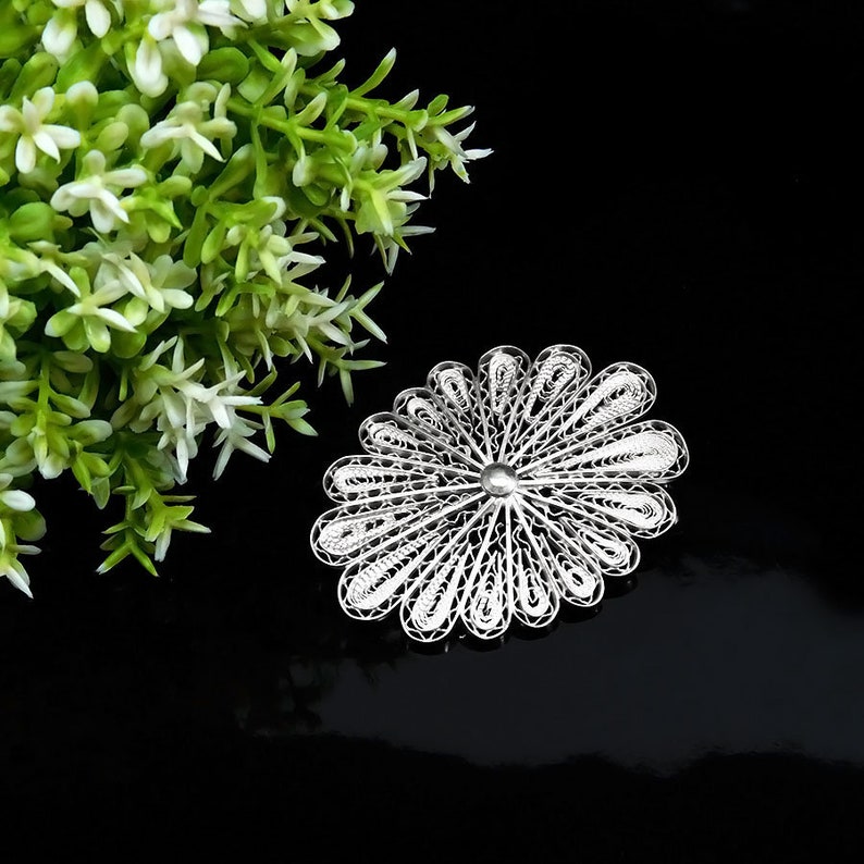 Sterling Silber Brosche, Vintage Brosche, antike Brosche, filigrane Brosche, Blume Silber Brosche, Brosche, Hochzeit Brosche, Schönheit Geschenk Bild 1