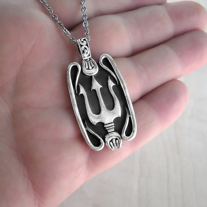 Silver Necklace Men Trident Necklace Poseidon Necklace Etsy