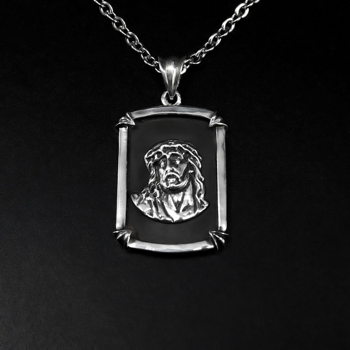 Jesus Necklace Silver Jesus Christ Necklace Silver Religious Etsy