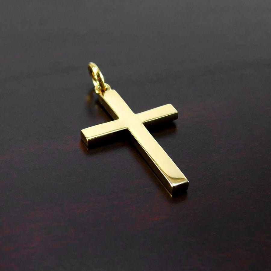Solid Gold Cross Men Gold Necklace Mens Gold Cross 14K Gold Etsy