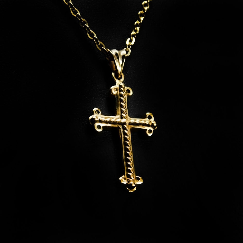 Solid Gold Cross Men Gold Necklace Mens Gold Cross 14K Gold Etsy UK