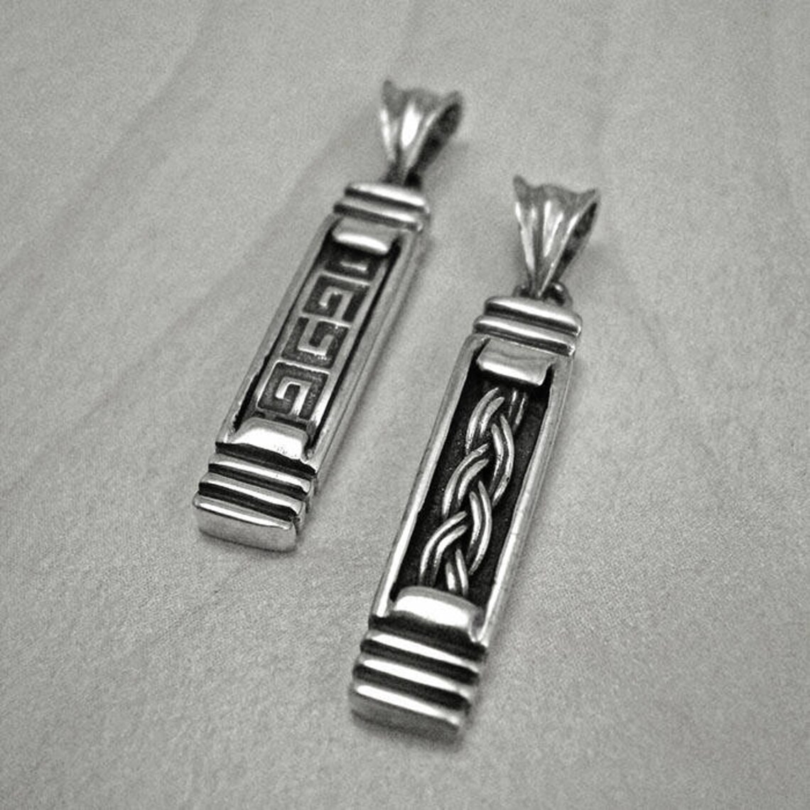 H&J Jewelry Stainless Steel Greek Key Cross Charm Pendant For Men - Silver (316L) With Lobster Clasp