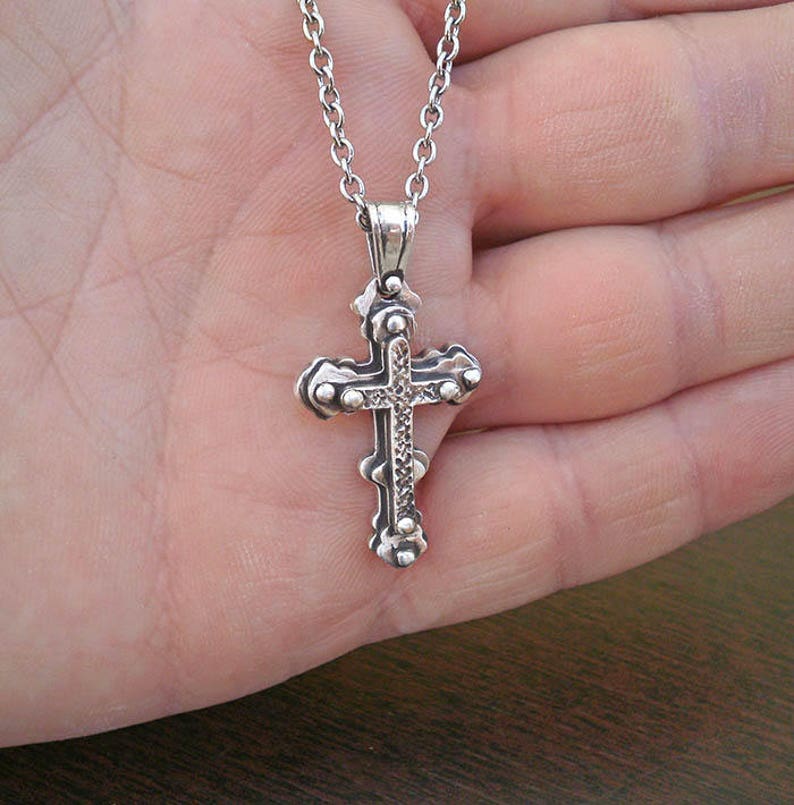 Sterling Silver Cross Pendant Men Necklace Cross Byzantine Etsy