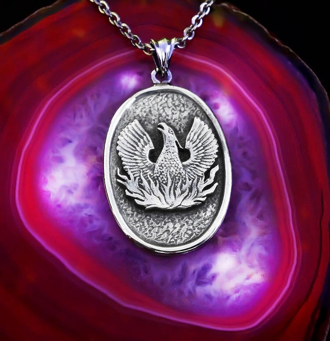 Phoenix Necklace Men Silver, Rising Phoenix, Firebird Necklace