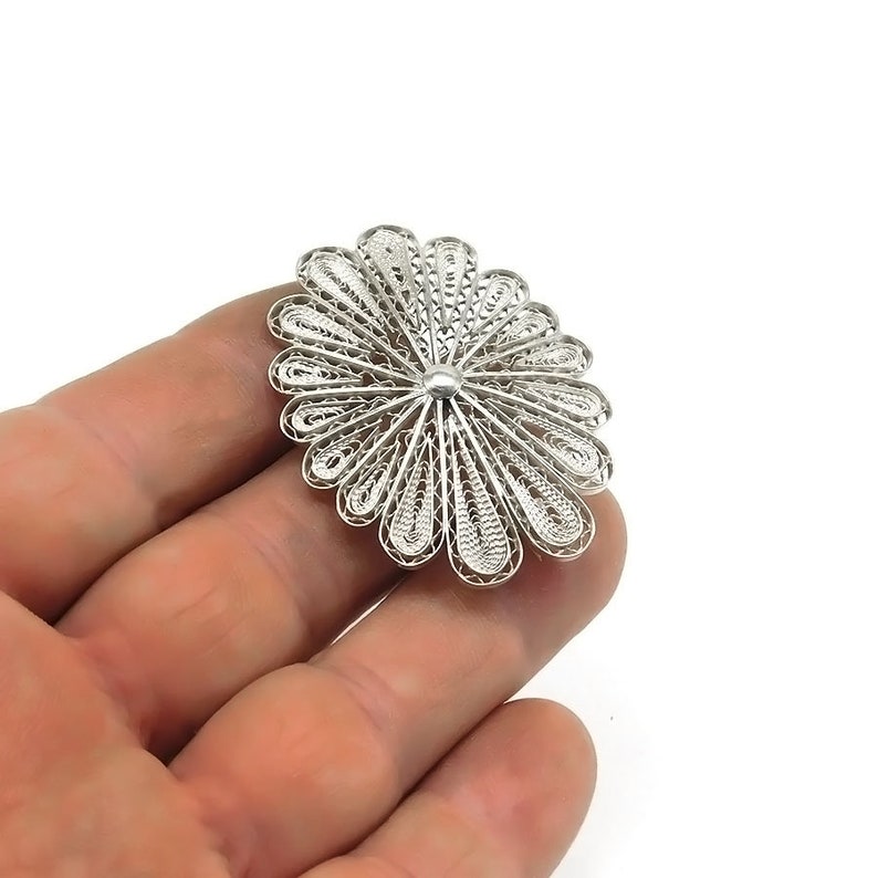 Sterling Silber Brosche, Vintage Brosche, antike Brosche, filigrane Brosche, Blume Silber Brosche, Brosche, Hochzeit Brosche, Schönheit Geschenk Bild 9