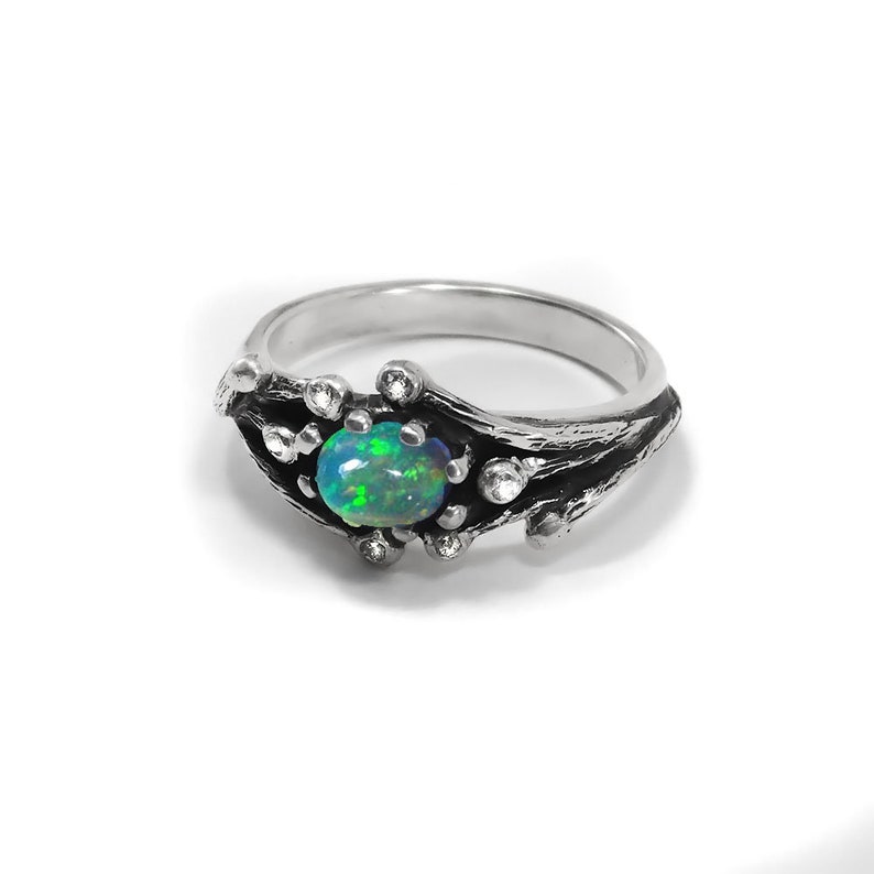 Wiccan Jewelry Ring Opal Ring Silver Druid Jewelry Celtic Druid Ring Twig Vintage Ring Silver Twig Antique Ring Celtic Engagement Ring