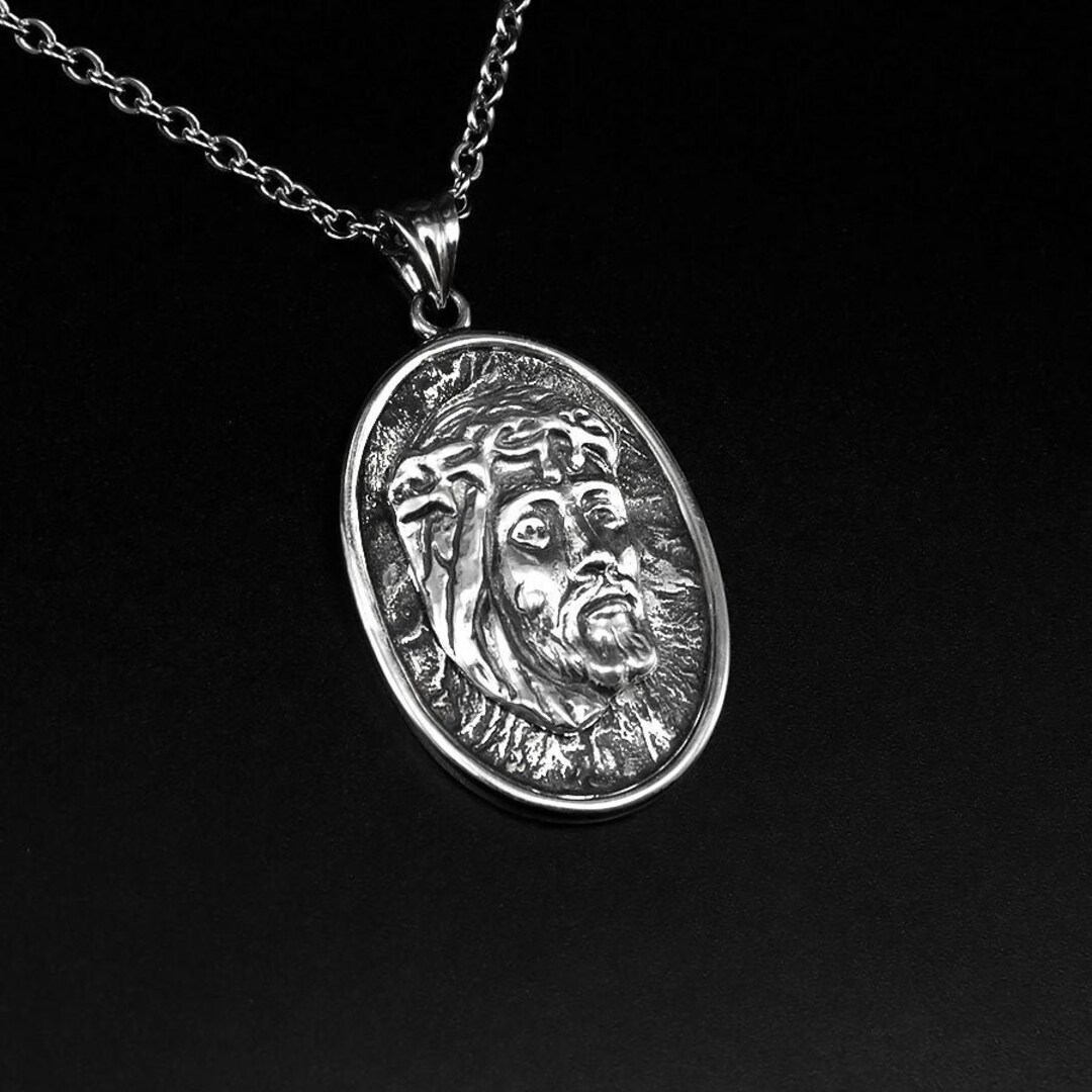 Jesus Necklace Silver Jesus Christ Necklace Silver Religious Etsy