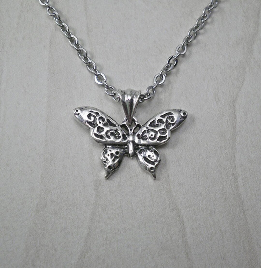 Butterfly Necklace Silver, Butterfly Jewelry, Vintage Necklace, Art