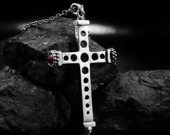 Sterling Silver Catholic Cross Necklace Men, Silver Cross Garnet Men, Vatican Cross Necklace, Catholic Jewelry Cross, Silver Cross Necklace