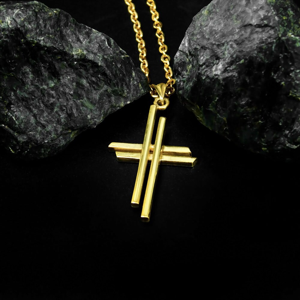 Solid Gold Cross Men Gold Necklace Mens Gold Cross 14K Gold Etsy UK