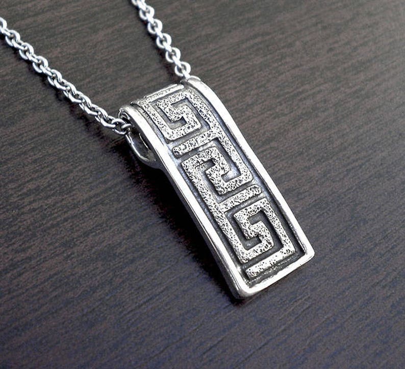 Greek Key Necklace Silver Men Silver Necklace Greek Etsy