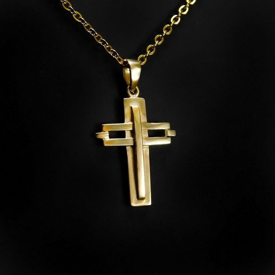 Solid Gold Cross Men Gold Necklace Men 14K Gold Cross | Etsy