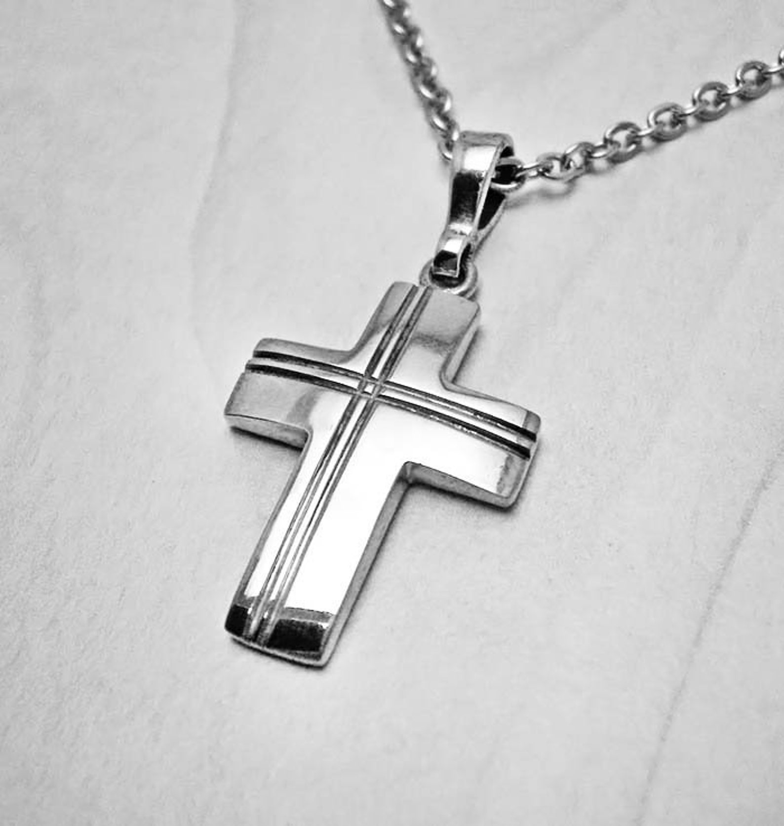 Silver Cross Pendant Cross Necklace Men Modern Necklace Etsy