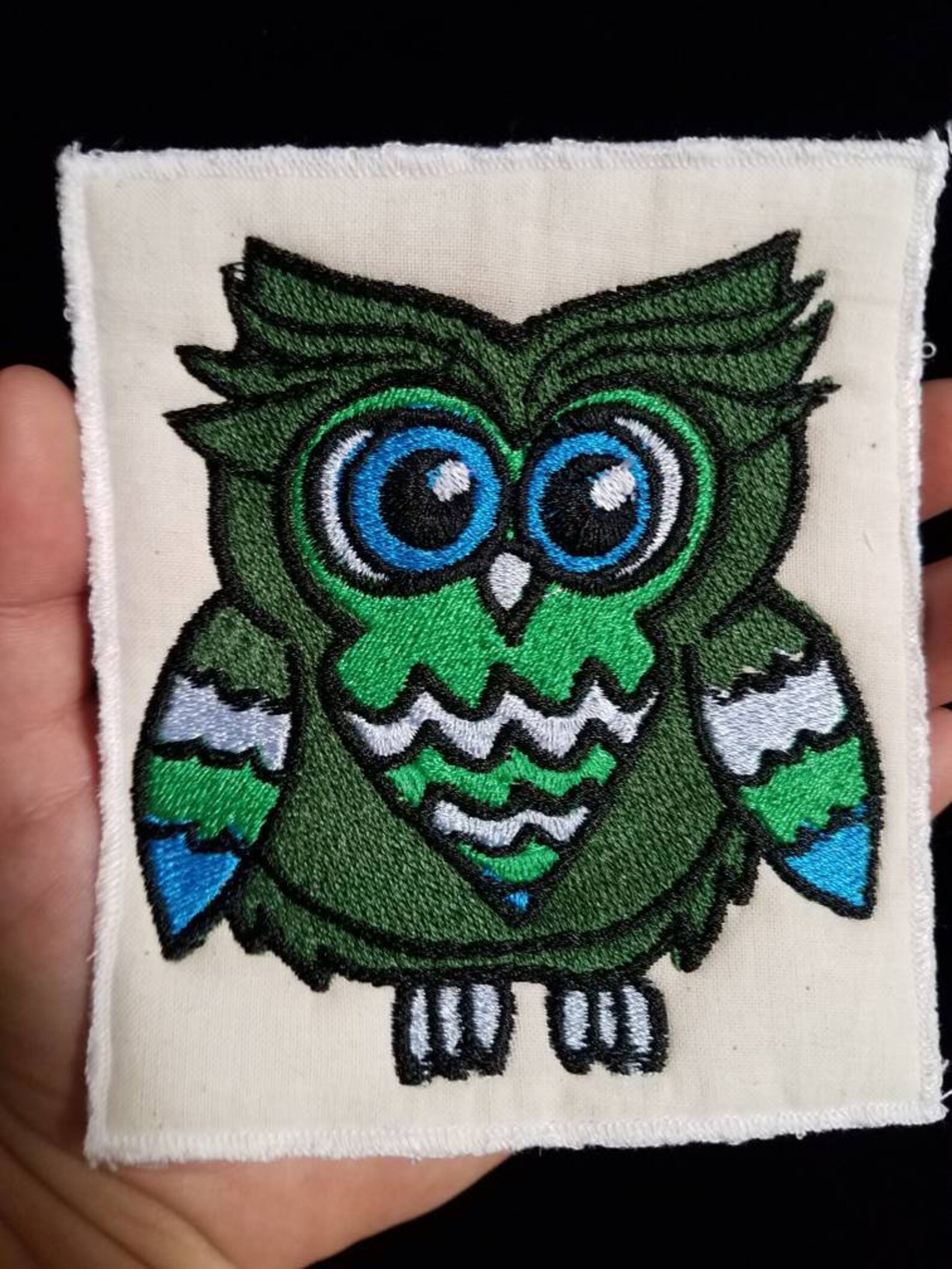 Owl Patch green and blue owl original owl design patches Etsy