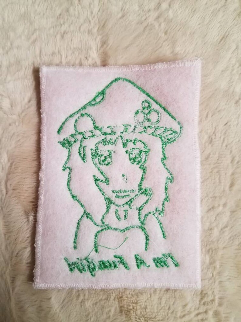 Mushroom girl FunGirl Patch original design patchwork embroidery pink and green