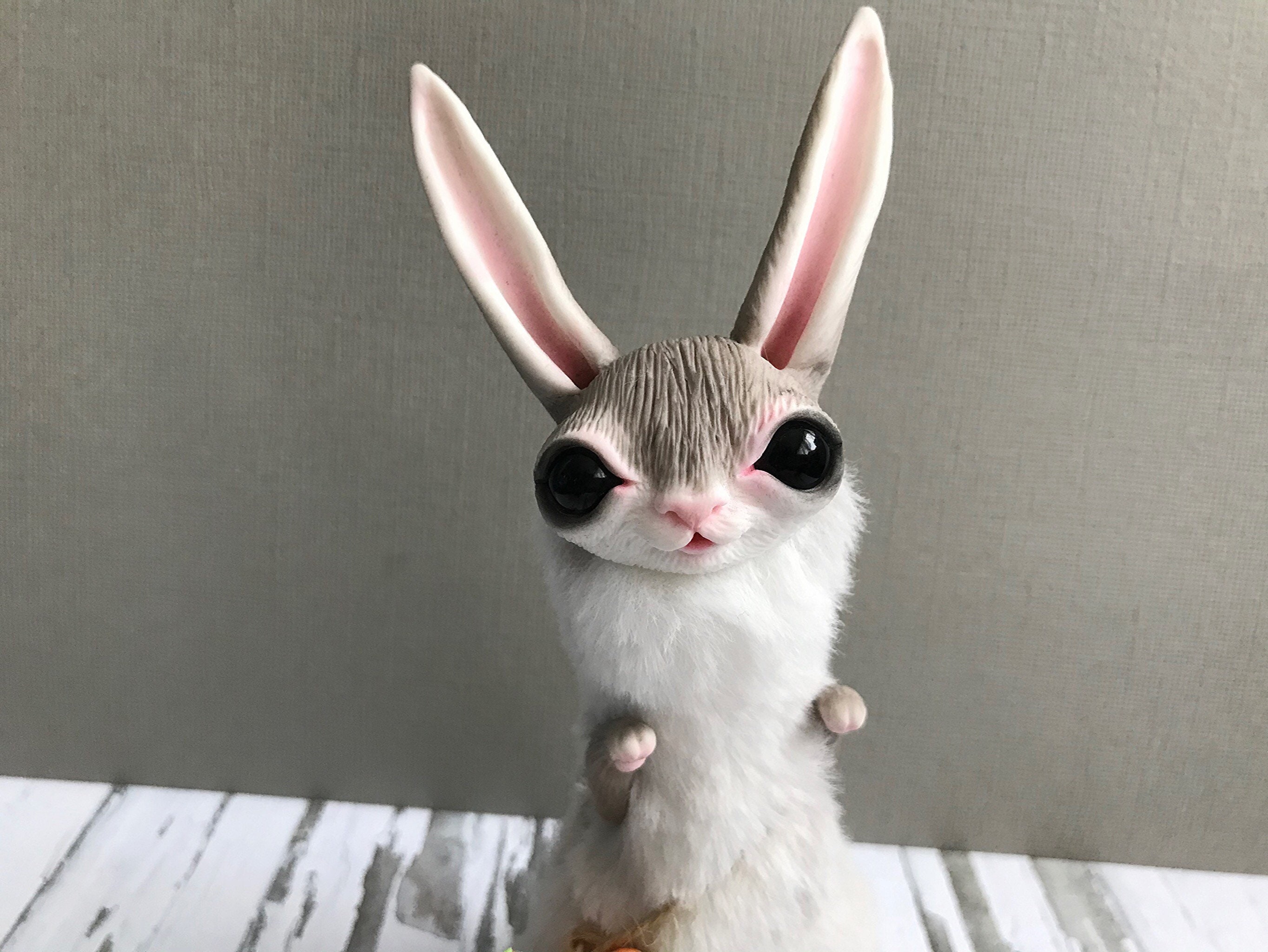 Rabbit Art Doll interior artist toy grey Bunny Cute animal art Etsy