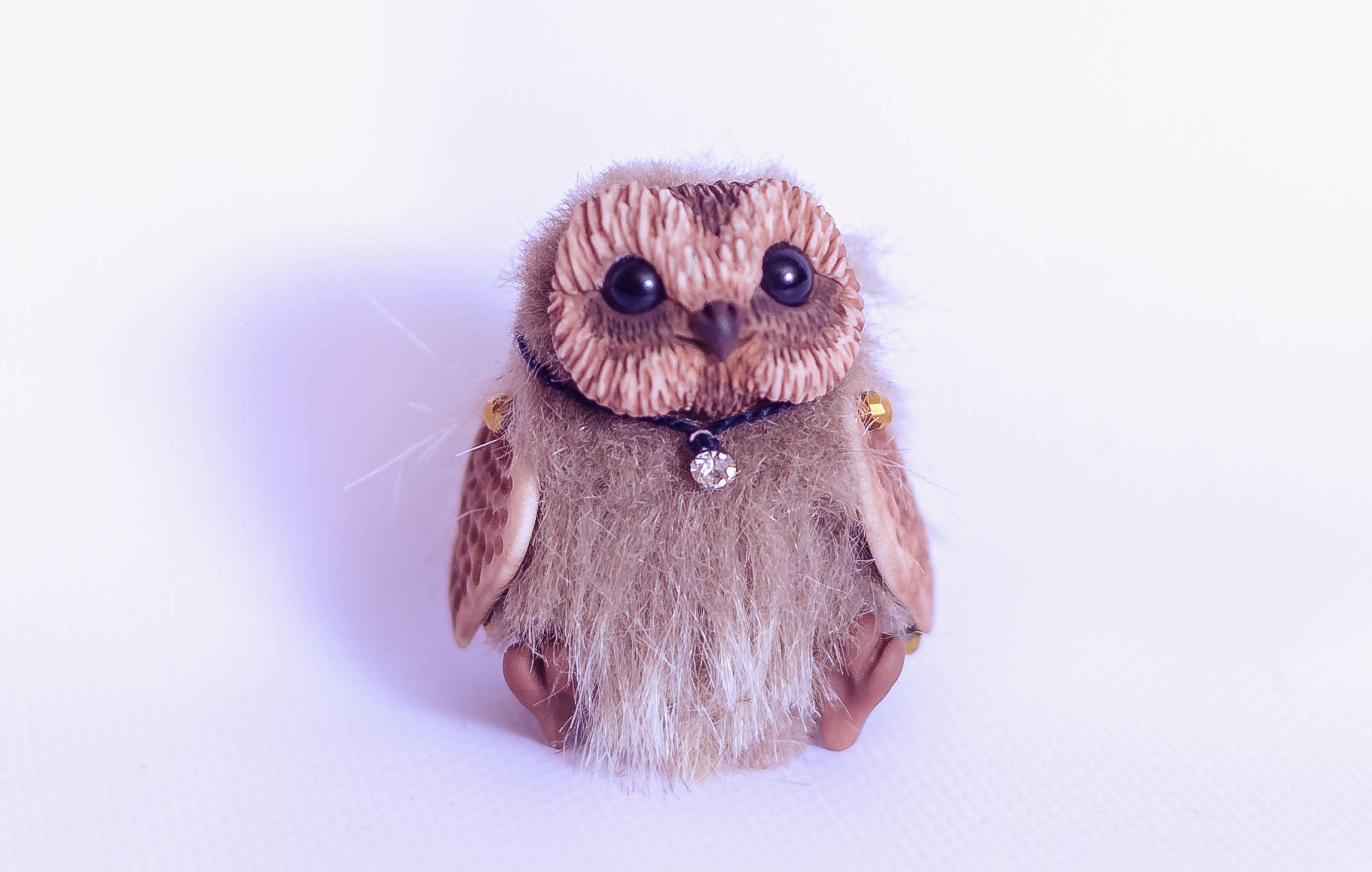 Eule Miniatur Art Puppe Clay Skulptur. Fantasy Tier Kunst