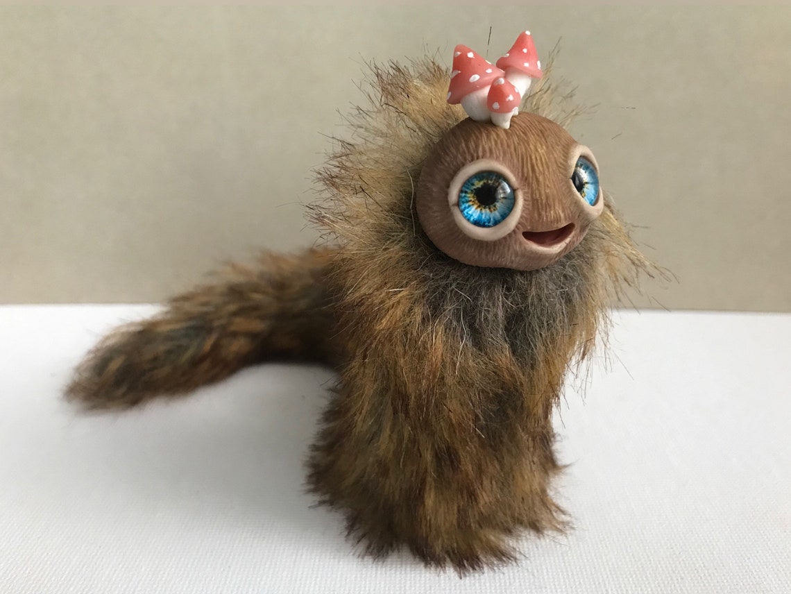 Fluffy worm ART toy guardian of the forest doll Worm miniature | Etsy