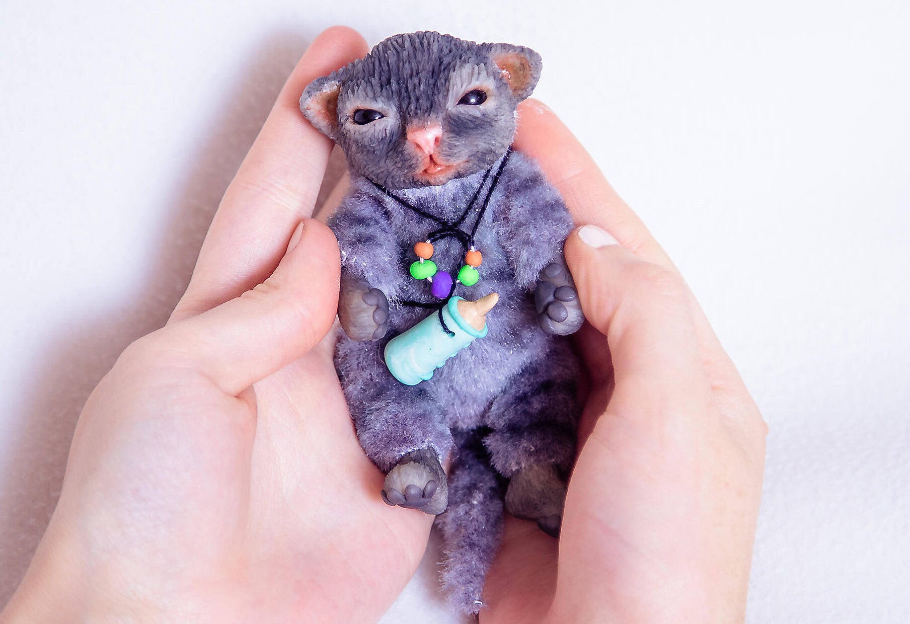 Cat Art Doll animals clay toy Newborn kitten Staffed Art Etsy
