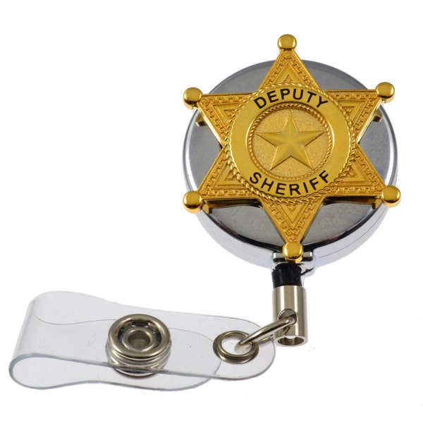 Deputy Sheriff Police Retractable ID Card Badge Holder Pull Reel