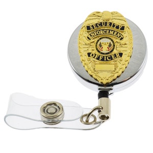 SEO Security Enforcement Officer Mini Badge Retractable ID Card Holder Reel Gold