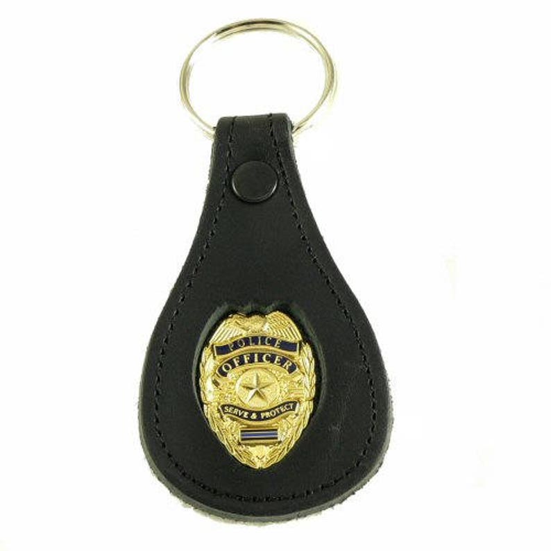 Police Thin Blue Line Leather Key Ring Chaini Subdued Flag Blue Lives Matter USA