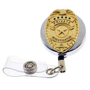 PI Private Investigator Eye Mini Badge Retractable ID Holder Reel Lanyard Chrome