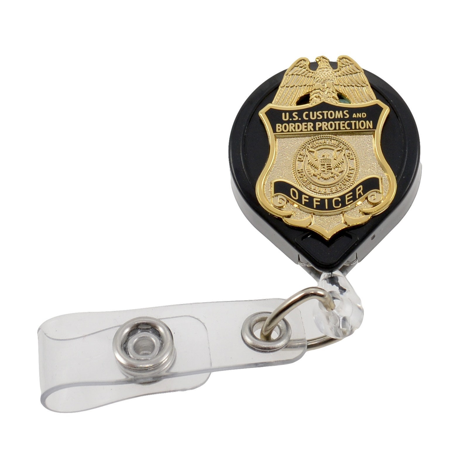 DHS CBP Officer Badge Reel Retractable ID Card Holder Alligator Swivel Clip - KeyBak