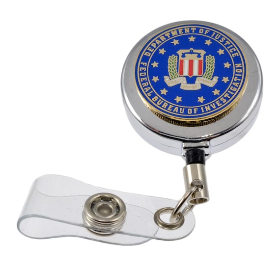 FBI Federal Seal Emblem Gold Retractable Badge Reel ID Holder Gold Police