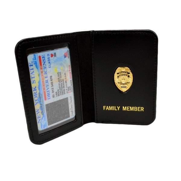Police Family Member ID Wallet Leather License Case  - Custom Imprint - Personalized Selection of Officer Sergeant Chief Chaplain Mini Badge