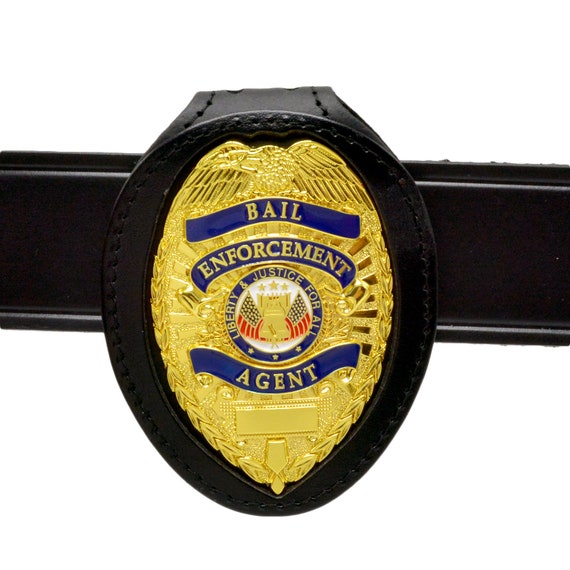Bail Enforcement Agent Clip on Belt Neck Chain Leather Badge Holder Gold -   Canada