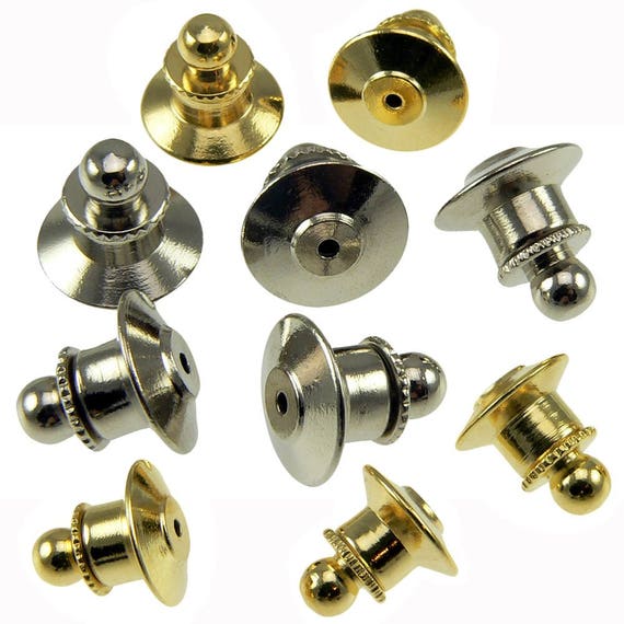 10 Locking Ball Top Tie Tac Pin Backs Clutch Clasp Fastener Gold Chrome  Police 