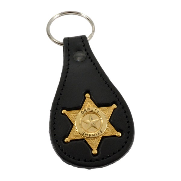 Deputy Sheriff Police Mini Badge Leather Keyring Key Holder FOB Law Enforcement